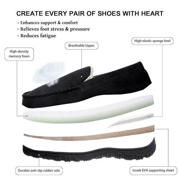 〽️Closed Toe Loafers Sneakers Men\'s Black Soft Plush Slip On Warm Comfortable main image 4